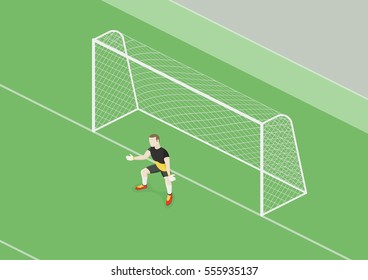 Football goalkeeper. Soccer player defending the gates. Isometric Vector Illustration.