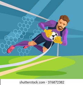 Football goalkeeper. Vector flat illustration