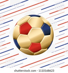 Football Gold Ball in Circle Space Created by Repeating Lines Blank Template - Blue Golden and Red on White Soccer Ball Texture Background - Vector Gradient Graphic Design