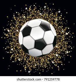 Football with golden particles confetti on the black background. Eps 10 vector file.