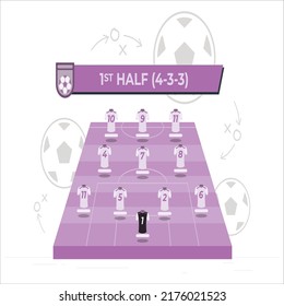 Football graphic for soccer starting lineup squad. Football starting XI. Soccer line up with simple design. Football starting XI. Soccer line up with simple design. scoreboard broadcast starting line.