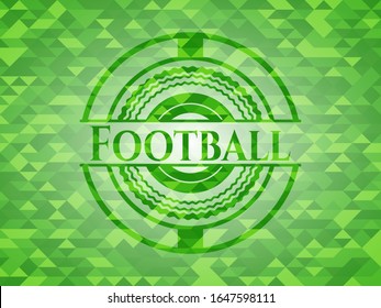 Football green emblem with triangle mosaic background. Vector Illustration. Detailed.