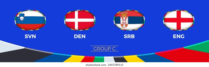 Football Group C participants of European soccer tournament, national flags stylized in tournament style. Vector illustration.