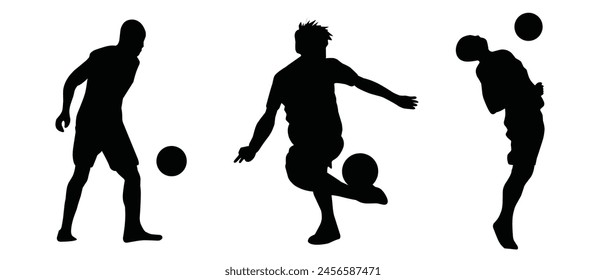 Football, group of men playing football, series of isolated vector silhouettes