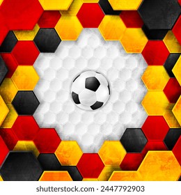 Football grunge polygonal background with soccer ball, German flag colors. Vector sport design
