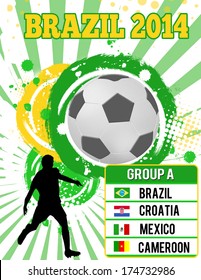 Football grunge poster background, Brazil 2014, group A, vector illustration