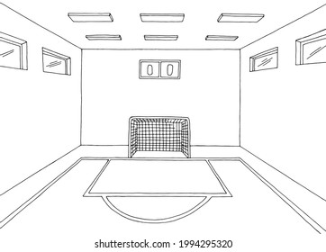 Football gym soccer sport indoors graphic black white sketch illustration vector