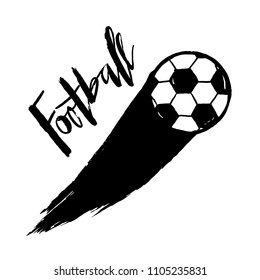 Football hand drawn lettering and flying ball with splashes for a football cup 2018, soccer championship,. For card, poster, banner, flyer, logo, icon.