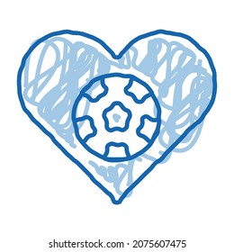 Football in Heart sketch icon vector. Hand drawn blue doodle line art Football in Heart Sign. isolated symbol illustration