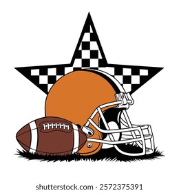 Football Helmet and Ball with Star Background Illustration