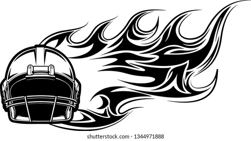 Football Helmet Fire Motion Effect With Hot Burning Flames