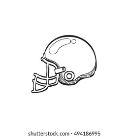 Football helmet icon in doodle sketch lines. Sport American center back protection