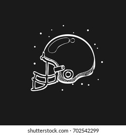 Football helmet icon in doodle sketch lines. Sport American center back protection
