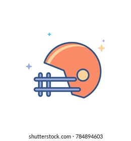 Football helmet icon in outlined flat color style. Vector illustration.