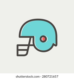 Football helmet icon thin line for web and mobile, modern minimalistic flat design. Vector icon with dark grey outline and offset colour on light grey background.