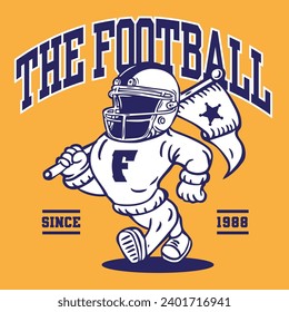 The Football Helmet Mascot Character Design in Sport Vintage Athletic Style Hand Drawing Vector