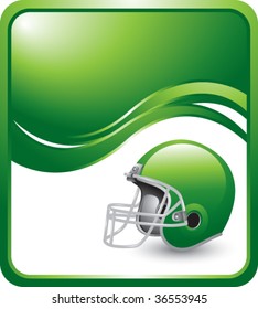 Football Helmet On Green Wave Background