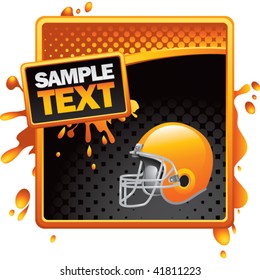 football helmet on orange and black halftone banner template