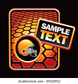 football helmet on orange hexagon banner