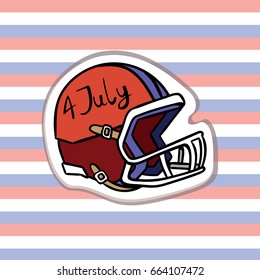 Football Helmet print. American patriotic Helmet .4th July day.USA Independence Day vector football helmet illustration.