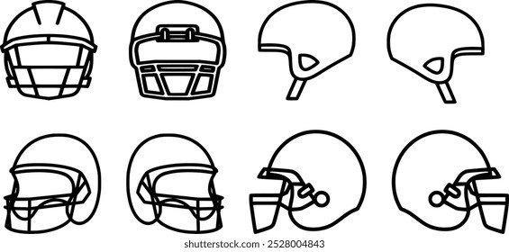 Football Helmet and Rugby Headgear Vector Set: American Football, Rugby, Sports Safety Gear, Athletic Equipment