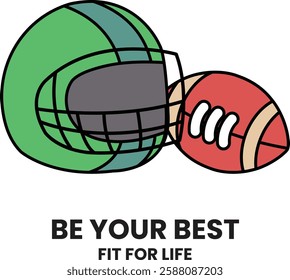 A football helmet and a football are shown together in the style of sign illustrations