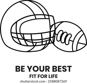 A football helmet and a football are shown together in the style of sign illustrations