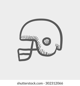 Football helmet sketch icon for web and mobile. Hand drawn vector dark grey icon on light grey background.