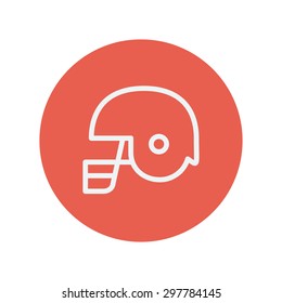 Football helmet thin line icon for web and mobile minimalistic flat design. Vector white icon inside the red circle