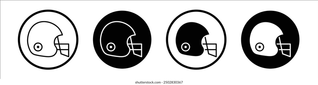 Football helmet vector icon set black filled and outlined style.