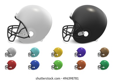 Football helmets set isolated on white background. Vector EPS10 illustration.