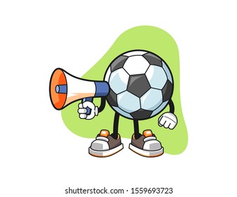 Football hold megaphone cartoon. Mascot Character vector.