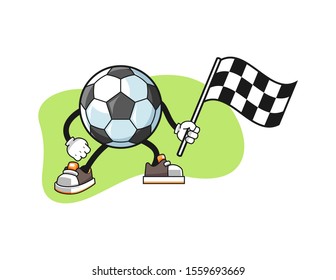 Football hold racing flag cartoon. Mascot Character vector.