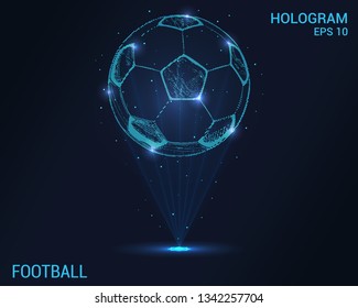 Football hologram. Digital and technological background of football. The ball consists of rays of light