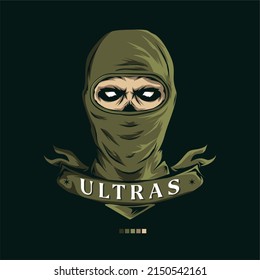 Football hooligan. Soccer supporter of ultras with hand draw , Hooligan vector illustration, Holigans mascot logo esport design