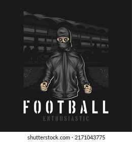Football hooligan. Soccer supporter of ultras with hand draw , Hooligan vector illustration, Holigans mascot logo esport design