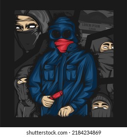 Football hooligan. Soccer supporter of ultras with hand draw , Hooligan vector illustration, Holigans mascot logo esport design