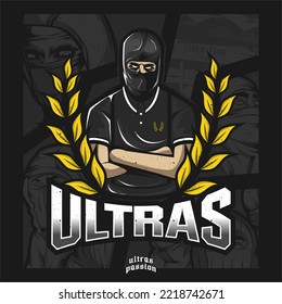 Football hooligan. Soccer supporter of ultras with hand draw   Hooligan vector illustration  Holigans mascot logo esport design