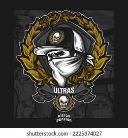 Football hooligan. Soccer supporter of ultras with hand draw   Hooligan vector illustration  Holigans mascot logo esport design