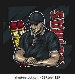 Football hooligan. Soccer supporter of ultras with hand draw , Hooligan vector illustration, Holigans mascot logo esport design