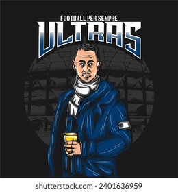 Football hooligan. Soccer supporter of ultras with hand draw , Hooligan vector illustration, Holigans mascot logo esport design