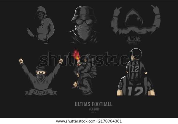 Football hooligan. Soccer supporter of ultras with\
hand draw , Hooligan vector illustration, Holigans mascot logo\
esport design