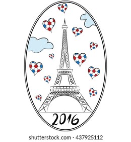 Football icon, the Eiffel Tower, France Euro 2016