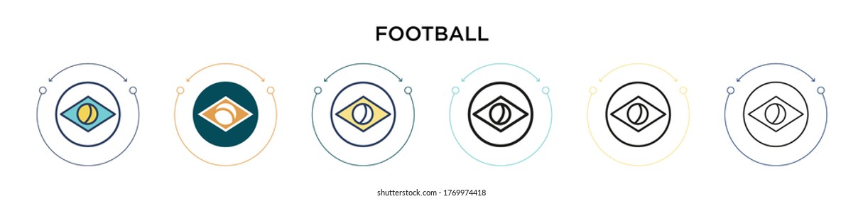 Football icon in filled, thin line, outline and stroke style. Vector illustration of two colored and black football vector icons designs can be used for mobile, ui, web