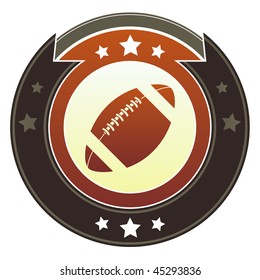 Football icon on round red and brown imperial vector button with star accents