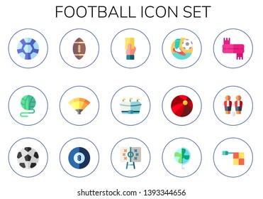 football icon set. 15 flat football icons.  Collection Of - sport, ball, american football, fan, referee, scarf, table soccer ball, black ball, tactics, offside