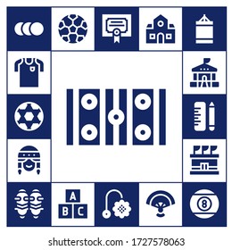 football icon set. 17 filled football icons. Included Balls, Football jersey, Ball, Hockey pitch, Fan, School, Stadium, Shin guards, Toy, Merit, Punching ball icons
