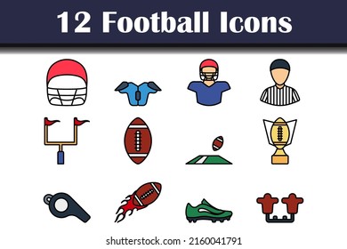 Football Icon Set. Editable Bold Outline With Color Fill Design. Vector Illustration.
