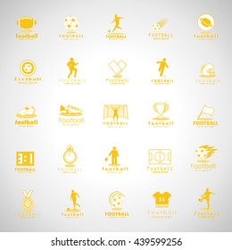 Football Icon Set - Isolated On Gray Background. Vector Illustration, Graphic Design. For Web, Websites, Print, Presentation Templates, Mobile Applications And Promotional Materials