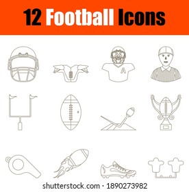 Juego de iconos de fútbol. Línea De Estroque Editable Delgada Sin Diseño De Relleno. Ilustración vectorial.